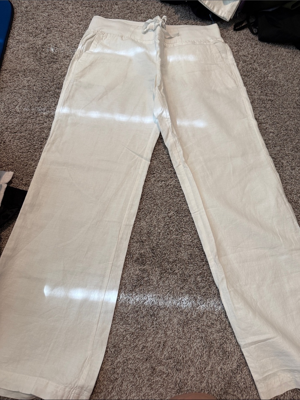 Soho Women's Cream Drawstring Linen-Blend Pants